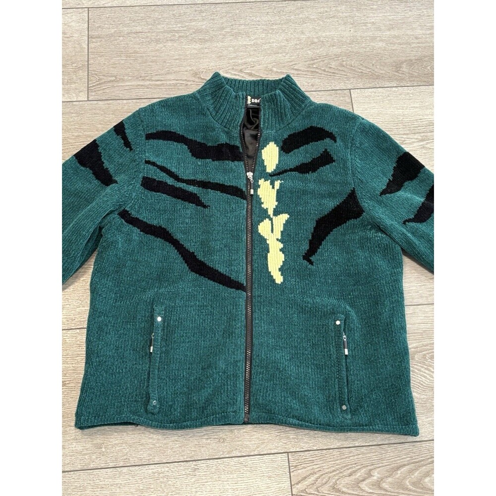 Jamie Sadock Sweater Womens‎ L Green Full Zip Thick Knit Lined Golf Casual